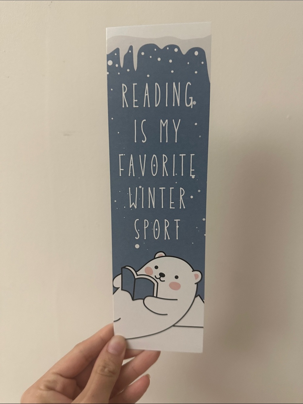 Cute Polar Bear Reading Bookmark - Blue & White